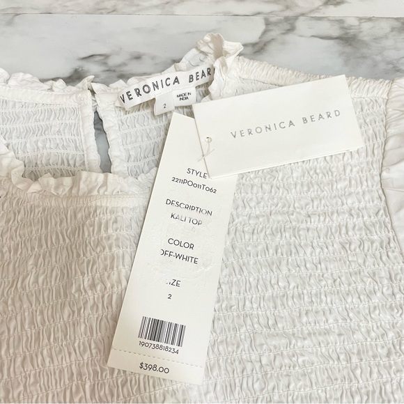 {Veronica Beard} Kali Smocked Top, Off White, Size 2, NWT - Picture 8 of 8